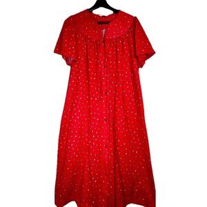 Vintage Komar Women's Housecoat Robe Size M Red Flowers Snap Lightweight